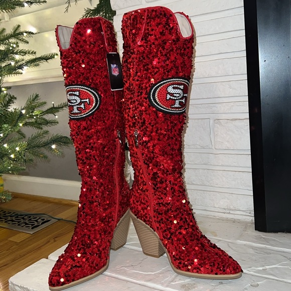 NFL Shoes Nib Womens San Francisco 49ers Cuce Scarlet Kneehigh